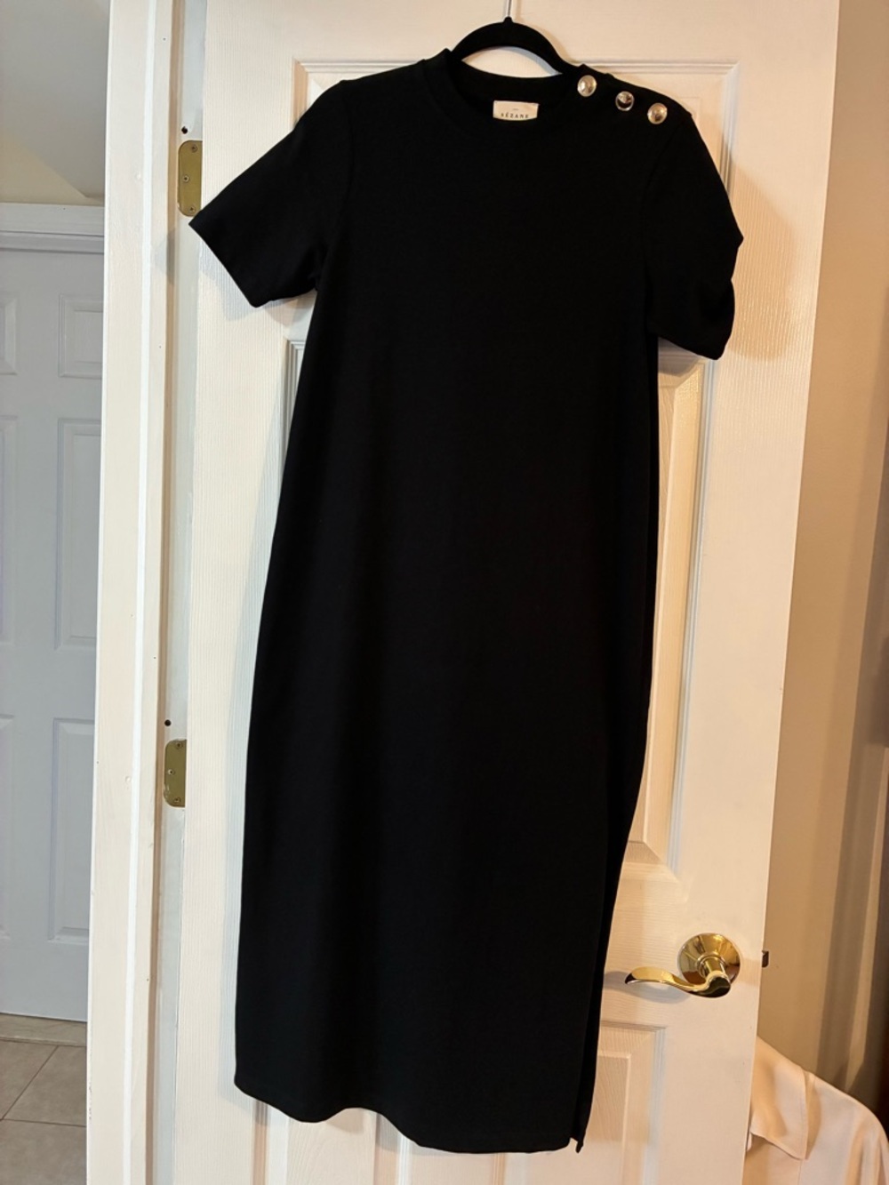 Sezane Black Midi Dress with Shoulder Buttons